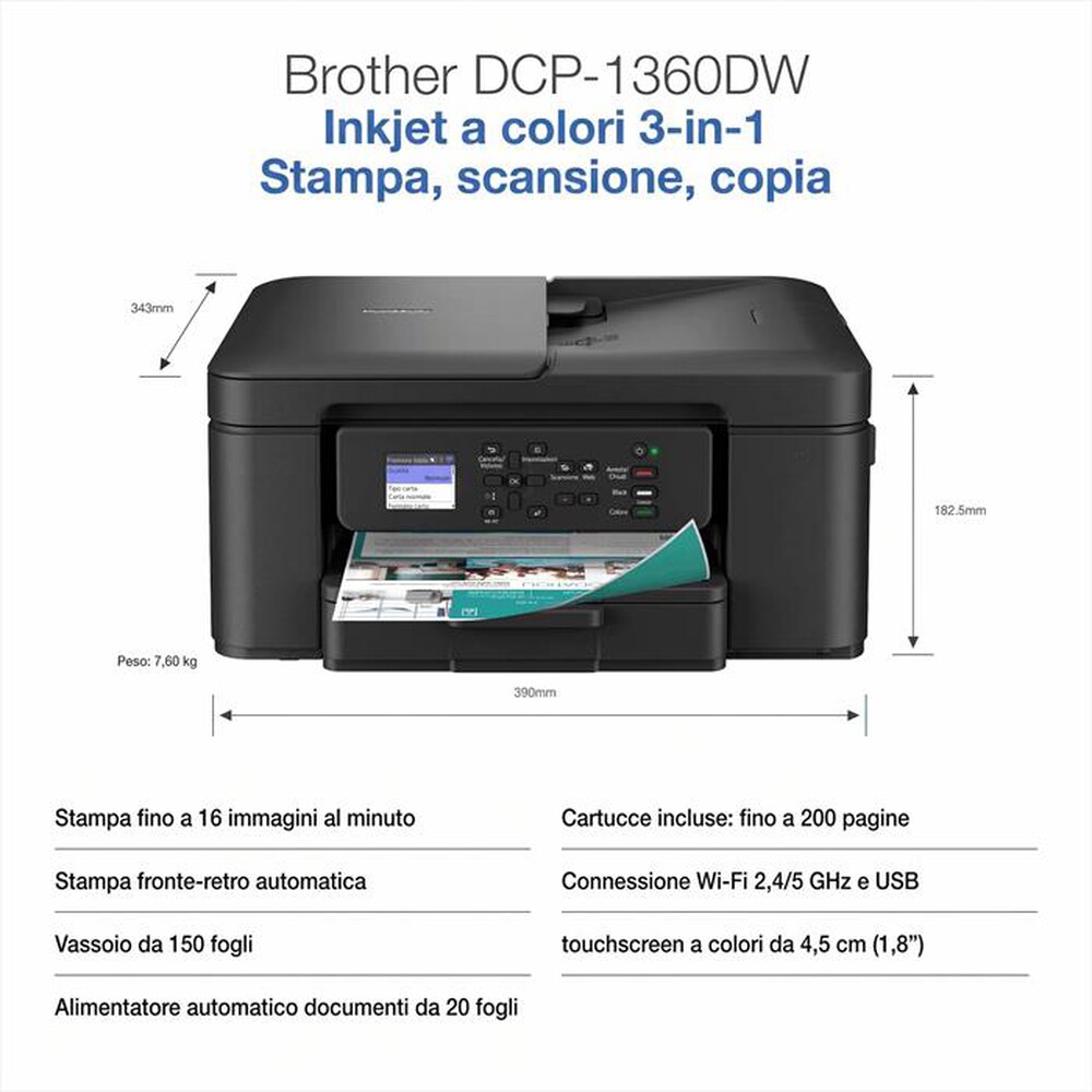 Immagine del prodotto BROTHER - Multifunzione 3-in-1 inkjet a colori DCP-J1360DW-nero