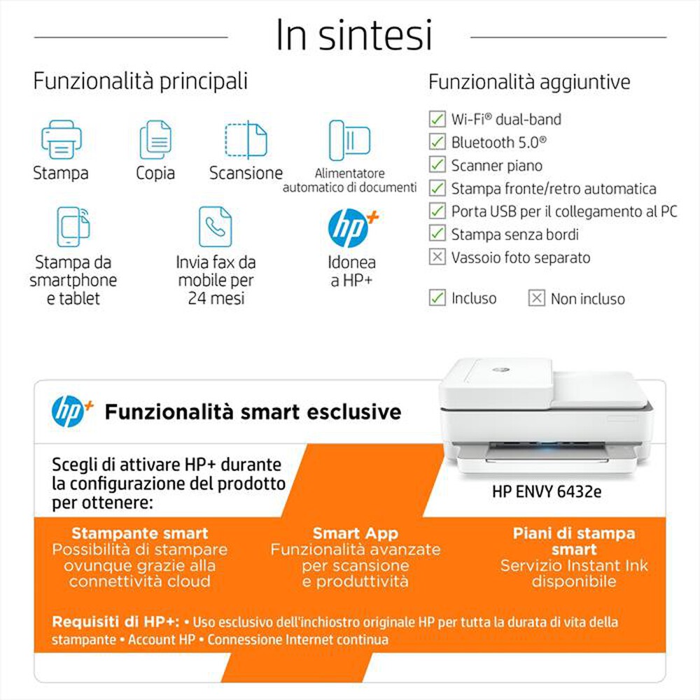 Immagine del prodotto HP - Multifunzione ENVY 6432E 6 MESI INCHIOSTRO CON HP+-Bianca