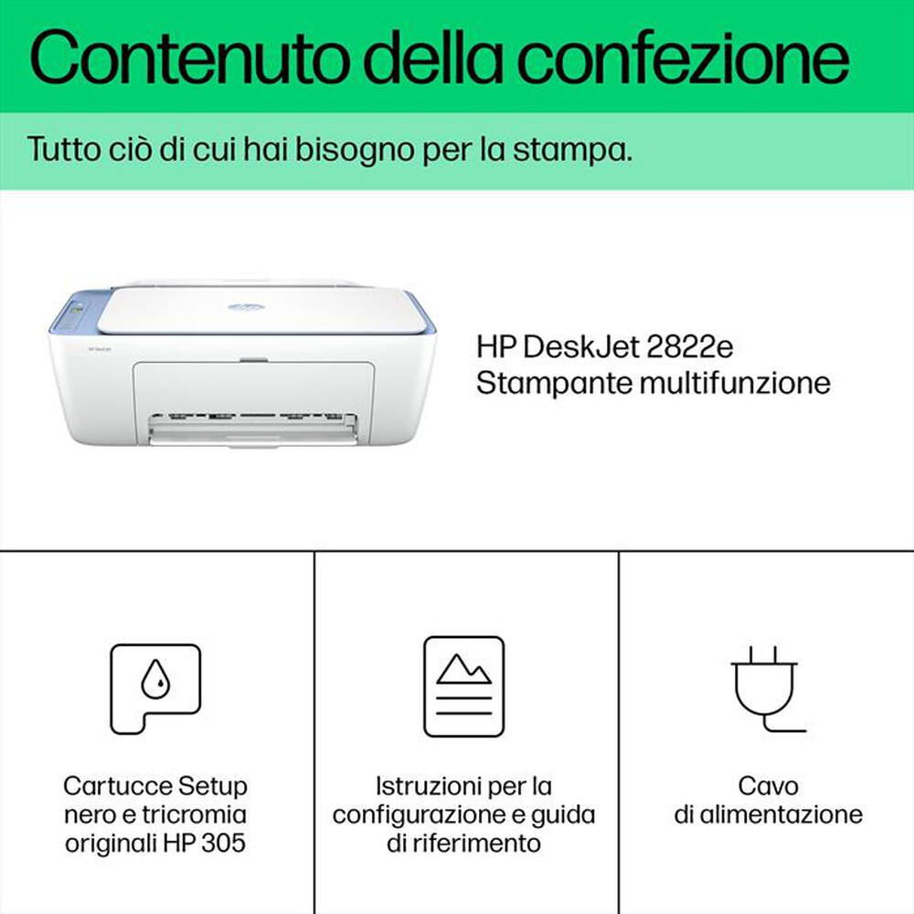 Immagine del prodotto HP - Stampante DESKJET 2822E 3 MESI DI INCHIOSTRO HP+-Blue Breeze