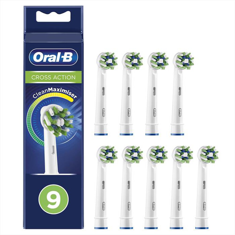 "ORAL-B - Testine Crossaction Con CleanMaximiser, 9 Pezzi-Bianco"