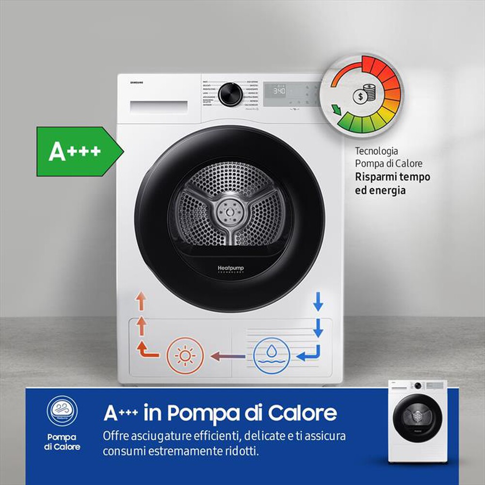 "SAMSUNG - Asciugatrice DV90DG52A0AHET 9KG Classe A+++-bianco oblò nero display silve"