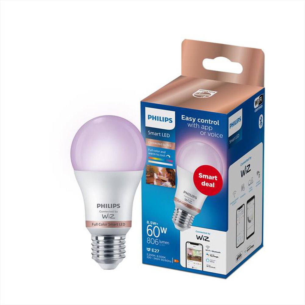 "PHILIPS - Smart LED Lampadina RGB Goccia Smerigliata 60W E27-Luce bianca e colorata"