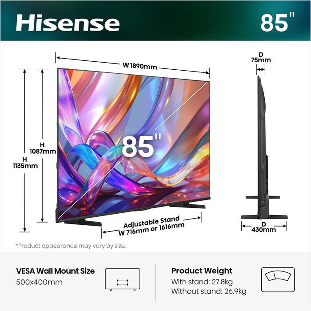 Immagine del prodotto HISENSE - Smart TV QLED 4K 85" 85E79S-NERO