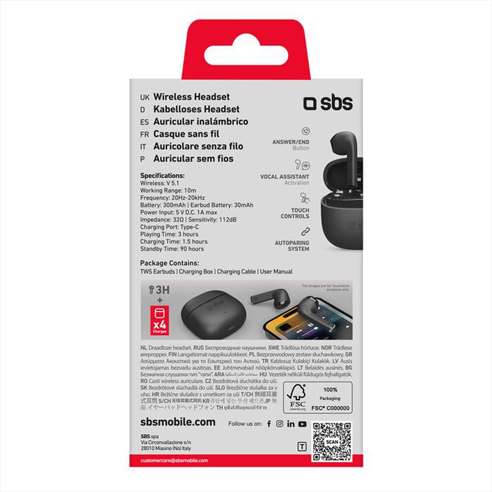 "SBS - Auricolare bluetooth TEEARTWSCOLK-Nero"
