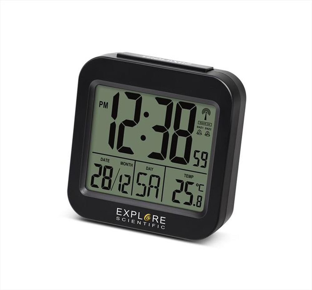 "EXPLORE SCIENTIFIC - RDC1008 OROLOGIO RADIOCONTROLLATO DA VIAGGIO,-Black"