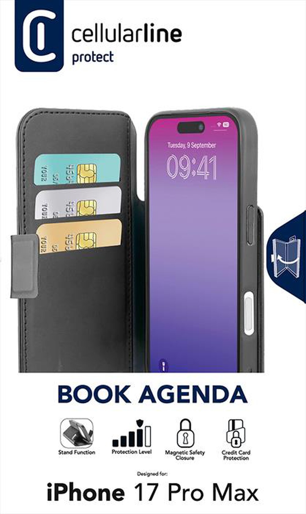 Immagine del prodotto CELLULARLINE - Custodia a libro BOOK AGENDA per IPHONE 17 PRO MAX-Nero
