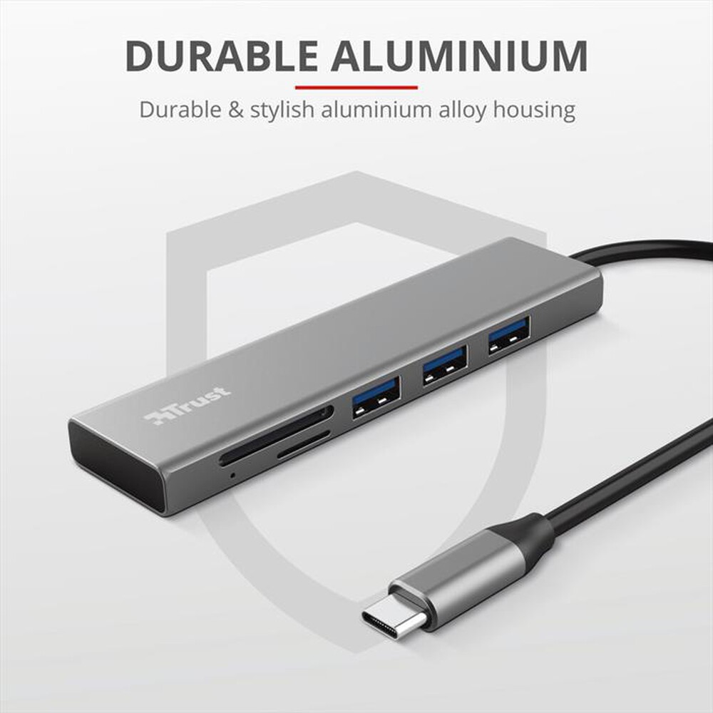 "TRUST - HALYX FAST USB-C HUB & CARD READER-Grey"