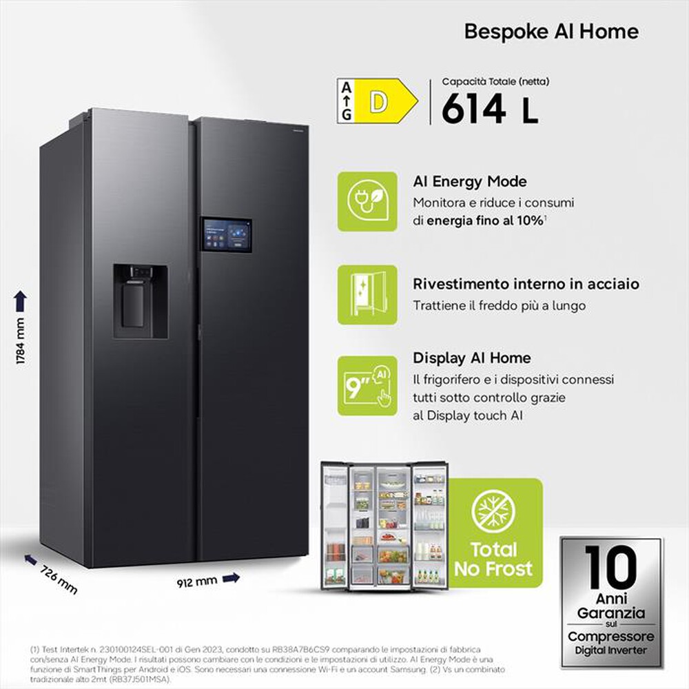 Immagine del prodotto SAMSUNG - Frigorifero side by side RS90F64EDFEF 614L ClasseD-Antracite