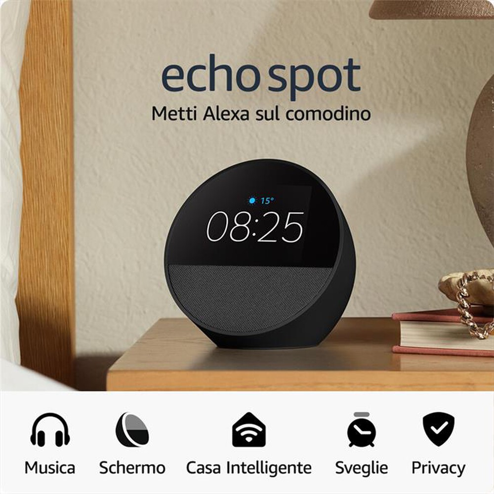 "AMAZON - NUOVO AMAZON ECHO SPOT (MODELLO 2024)-Nero"