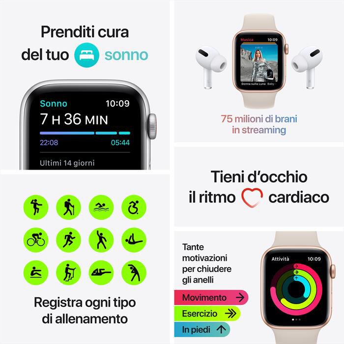 APPLE - Apple Watch SE GPS+Cellular 44mm Alluminio Oro-Sport Loop  Mais/Bianco | Euronics