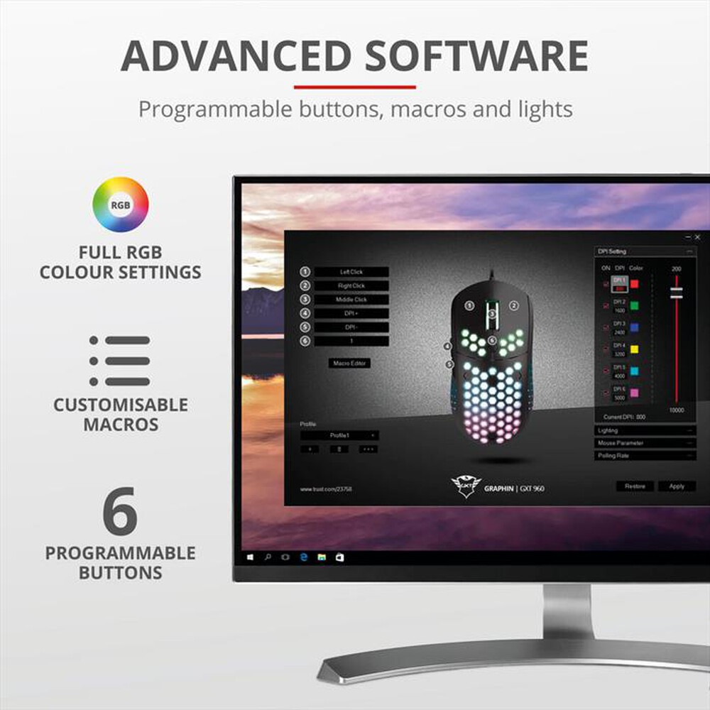 Immagine del prodotto TRUST - GXT960 GRAPHIN LIGHTWEIGHT MOUSE-Black RGB