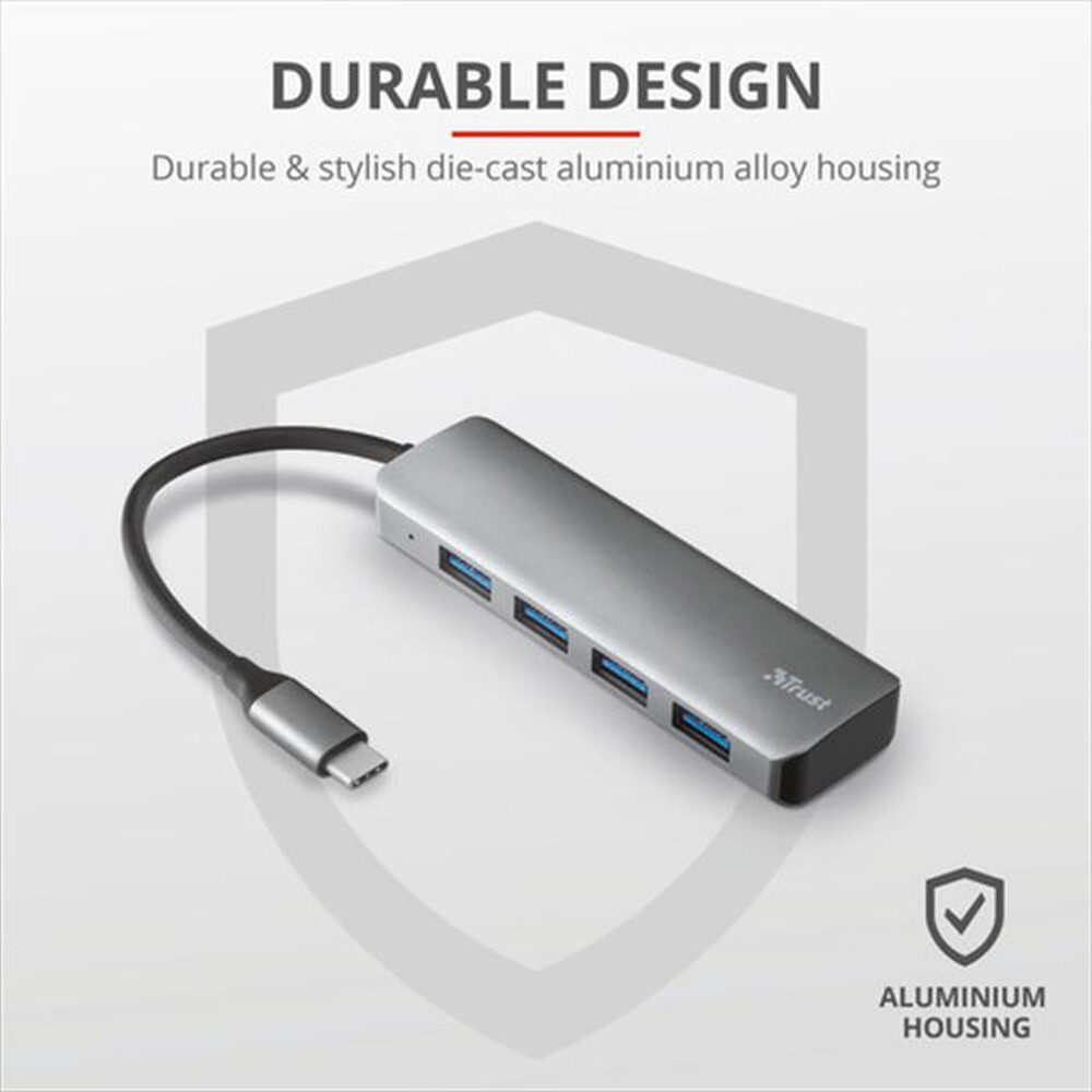 "TRUST - HALYX USB-C 4-PORT USB3.2 HUB-Alluminio"
