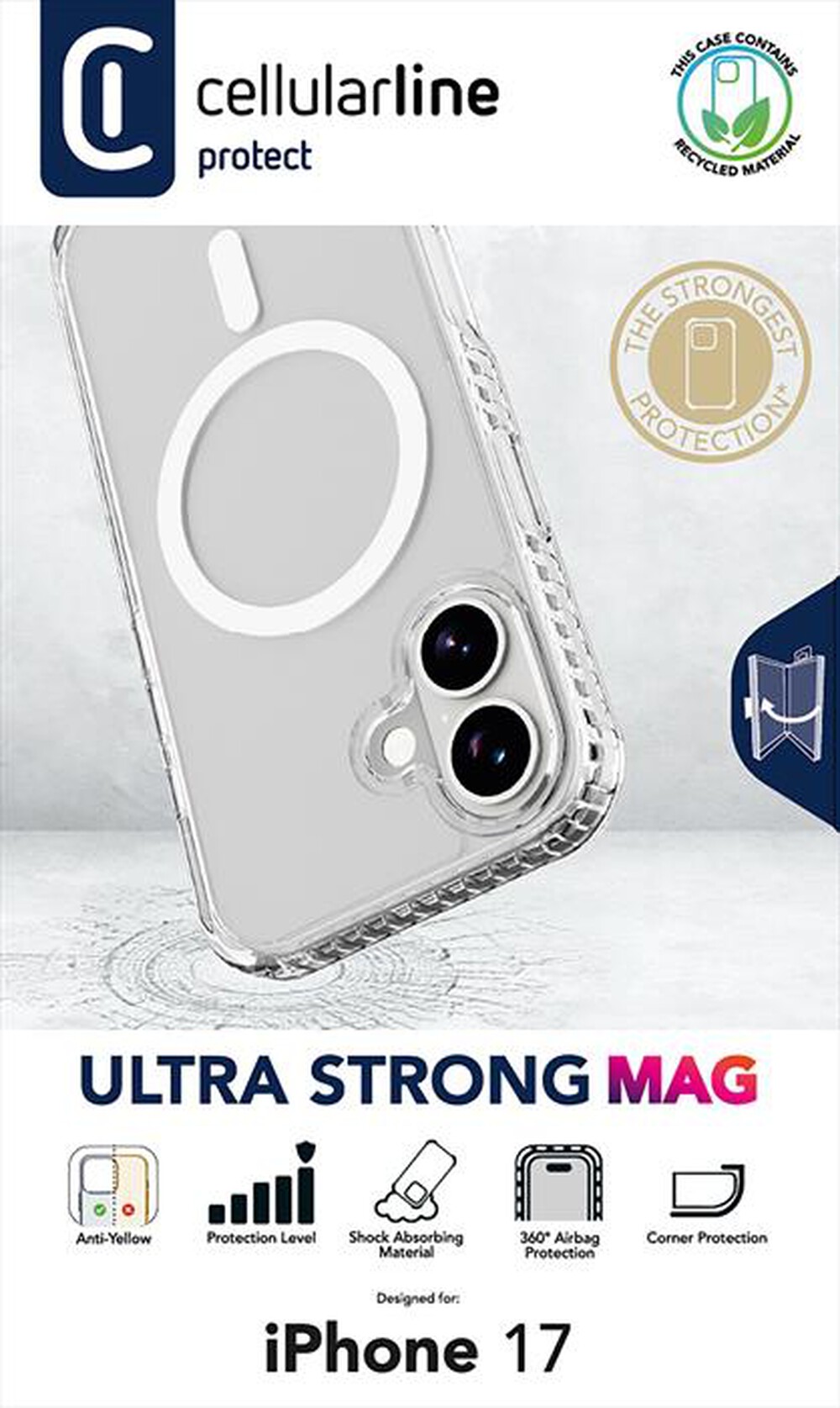 Immagine del prodotto CELLULARLINE - Custodia ULTRA STRONG MAG per IPHONE 17-Trasparente