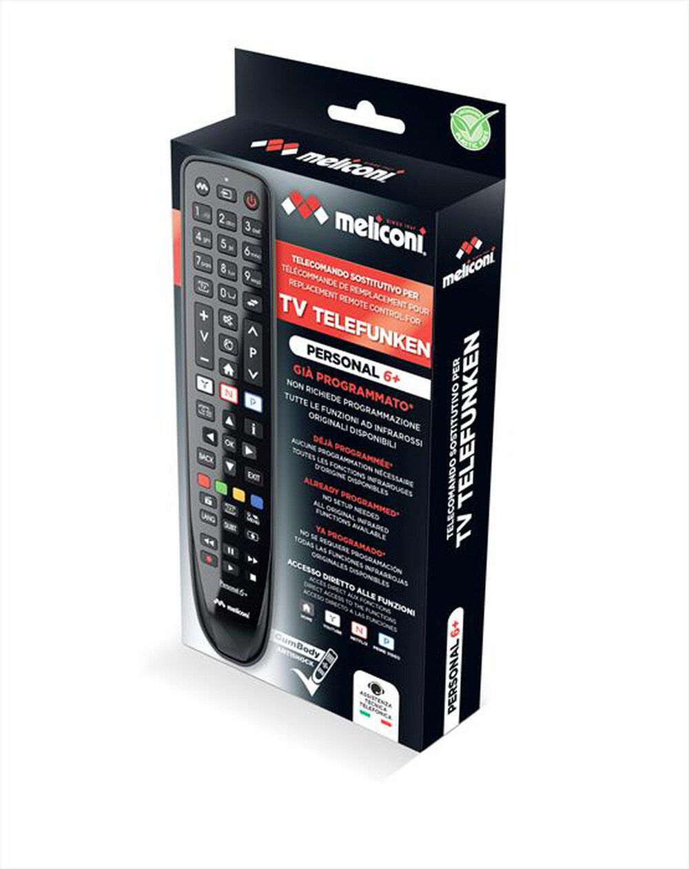 "MELICONI - Telecomando GUMBODY PERSONAL 6+ TELEF-Nero lucido / nero opaco / cor"