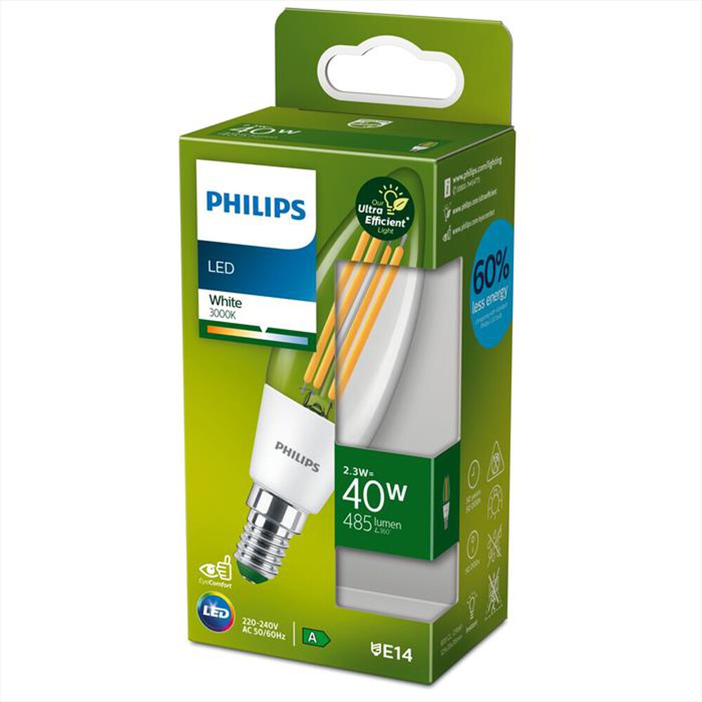 "PHILIPS - OLIVA E LUSTRE, 2,3 W, 40 W, E14, 485 LM, BIANCO"