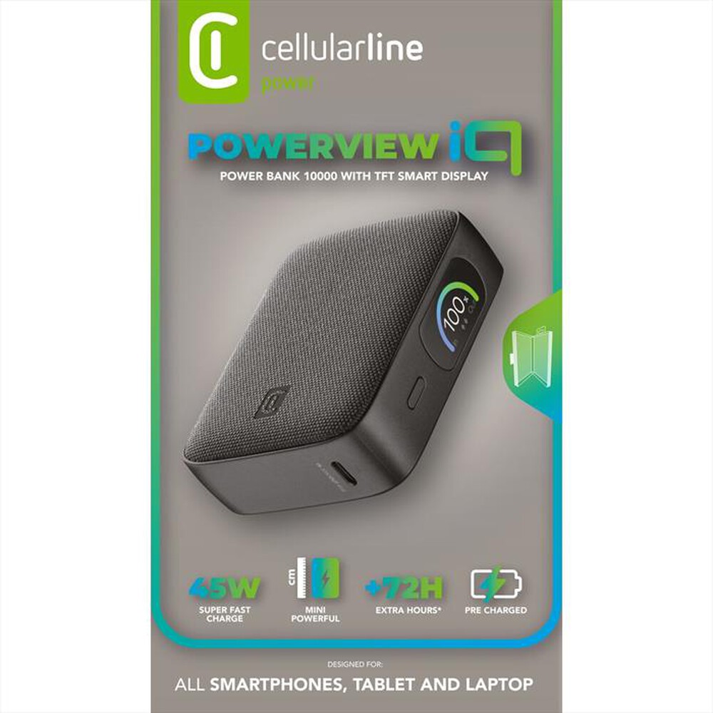 Immagine del prodotto CELLULARLINE - Power Bank 10000 mAh POWERVIEW IQ-Nero