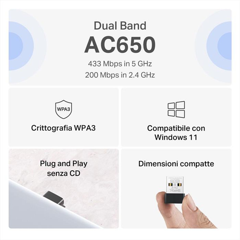 Immagine del prodotto MERCUSYS - AC650 NANO WI-FI USB ADAPTER-nero