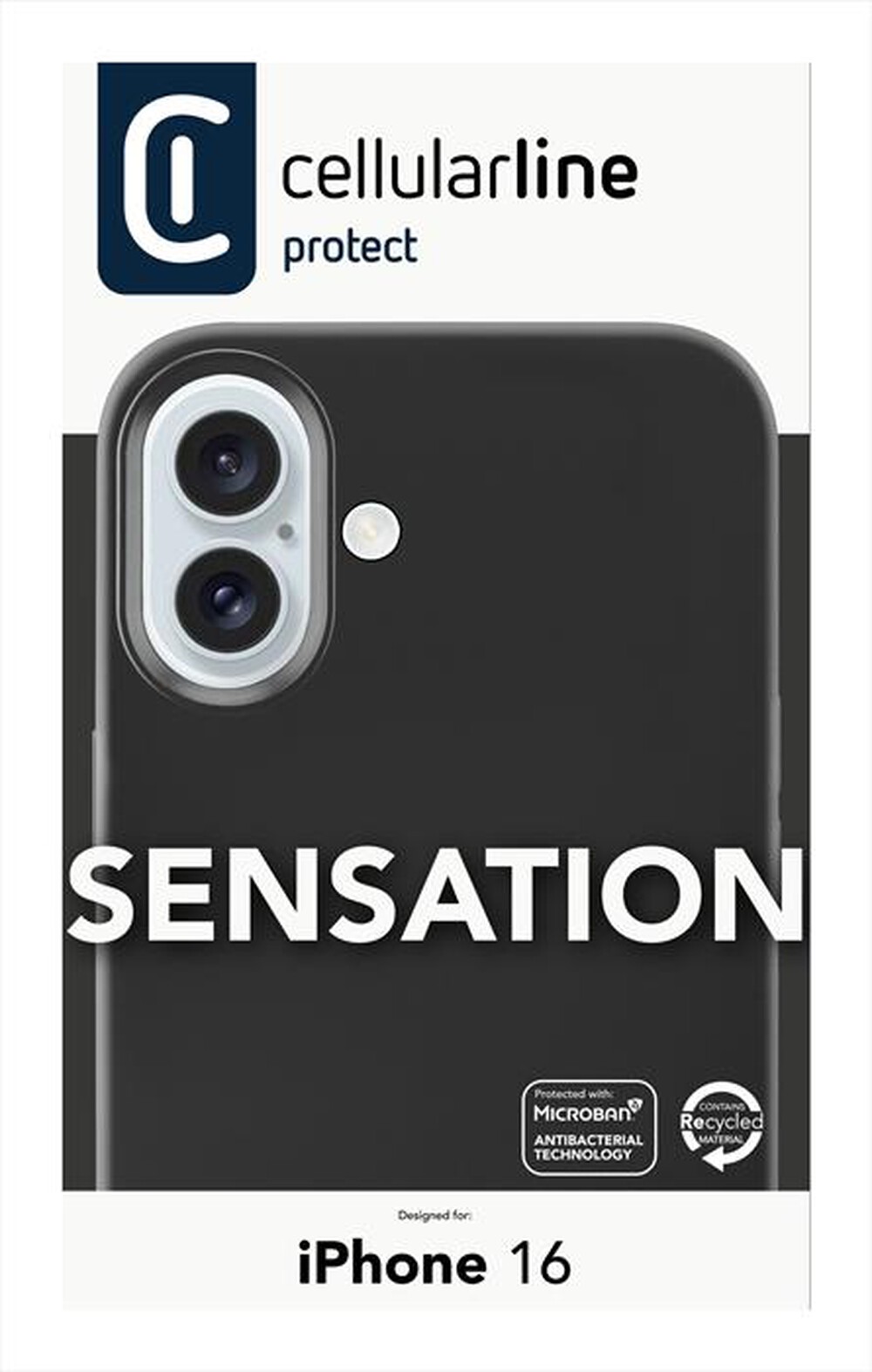 "CELLULARLINE - Cover case SENSATION per iPhone 16-Black"