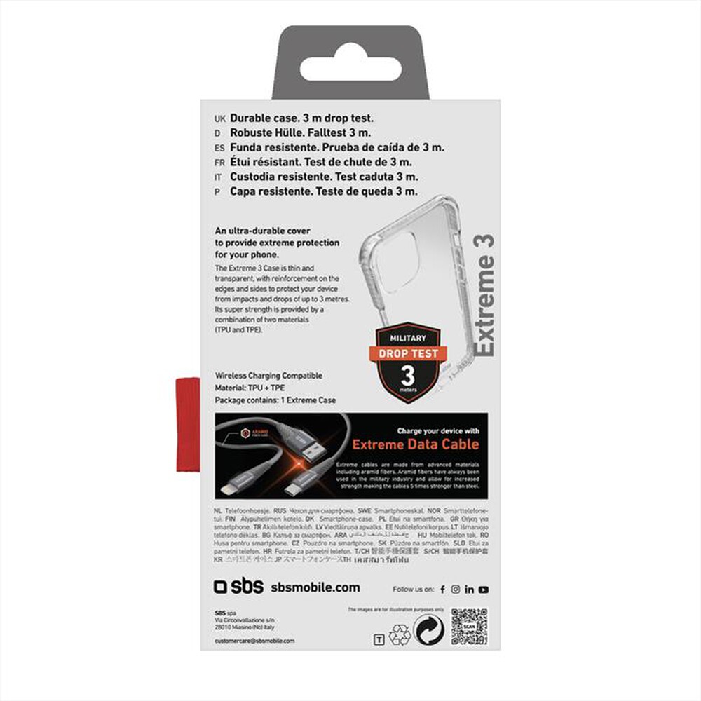 "SBS - Cover Extreme 3 TEUNBKEX3IP1461 per iPhone 14-Trasparente"
