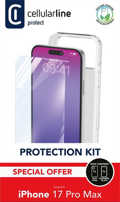 CELLULARLINE - Kit di accessori PROTECTION KIT per IPHONE 17 PRO-Trasparente