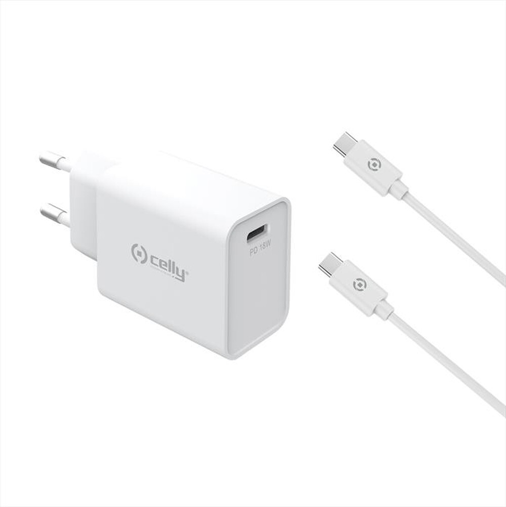 "CELLY - TC1C18WTYPECWH - TC 1 USB-C 18W + TYPE-C CABLE-Bianco"
