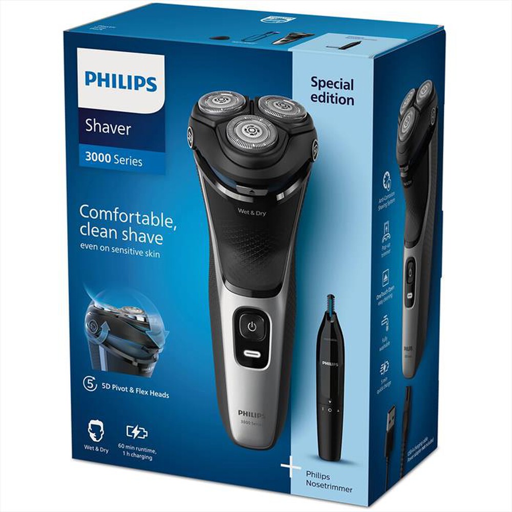 Immagine del prodotto PHILIPS - RASOIO ELETTRICO SERIE 3000 S3143/02-Argento Brillante