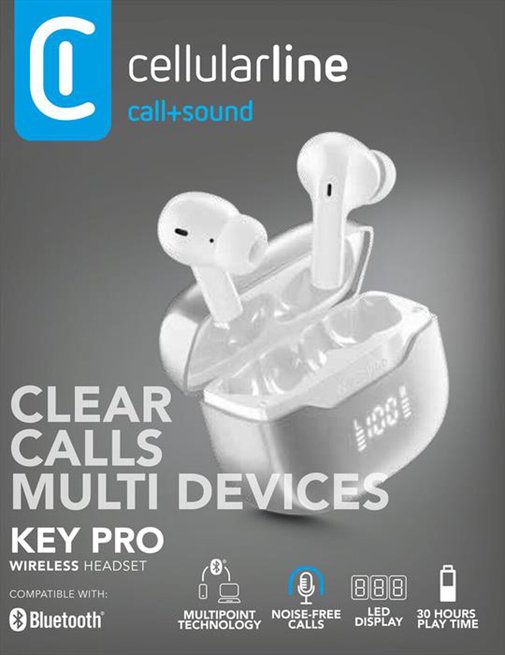 Immagine del prodotto CELLULARLINE - Auricolare bluetooth BTKEYPROTWSW-Bianco
