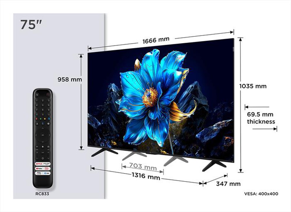 Immagine del prodotto TCL - Smart TV Q-LED UHD 4K 75" 75P79K-Metallic