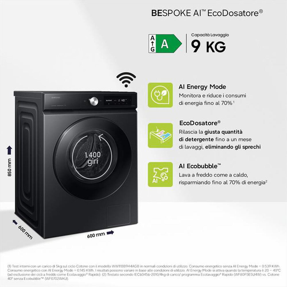 Immagine del prodotto SAMSUNG - Lavatrice WW90DB7U94GBU3 9 Kg Classe A-NERO