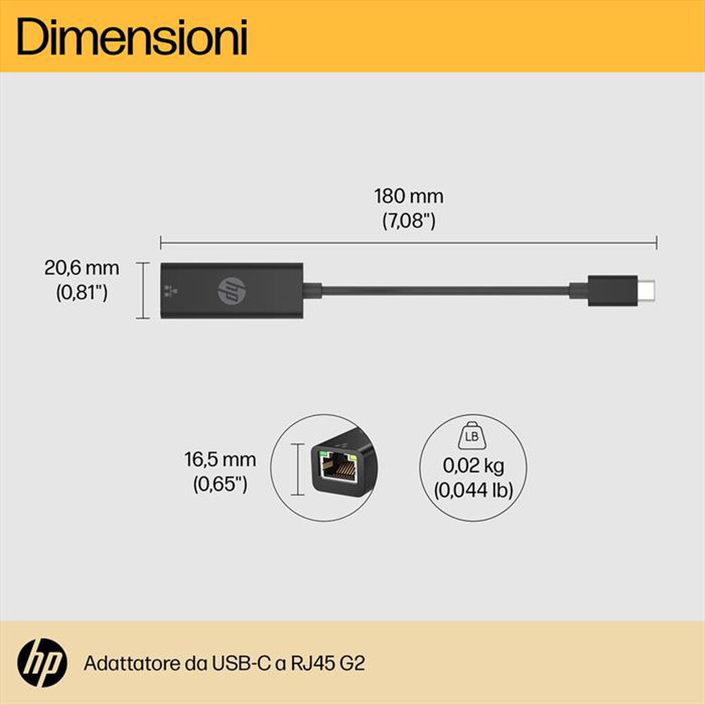 Immagine del prodotto HP - USB-C TO RJ45 ADAPTER G2-Nero