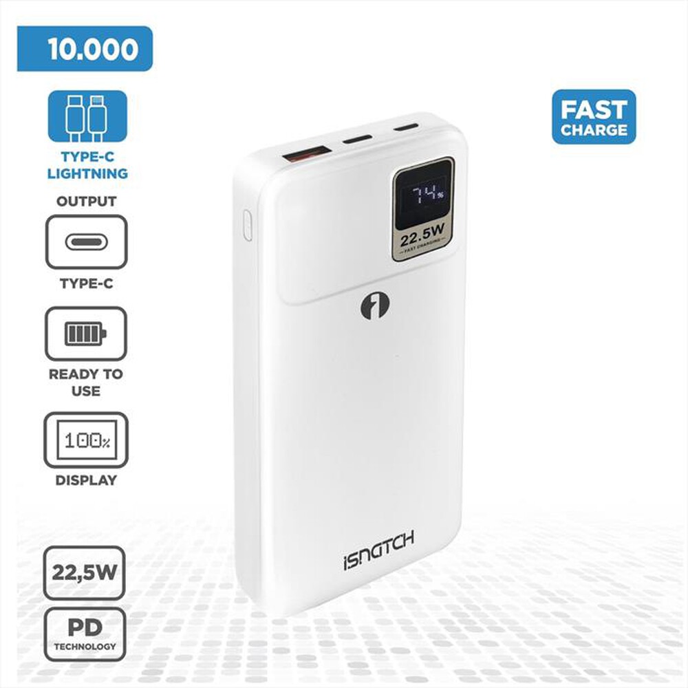 "ISNATCH - G10+ - POWER BANK 10000MAH PD 22.5W-Bianco"