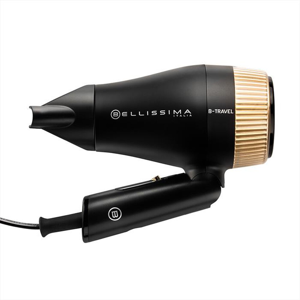 "BELLISSIMA IMETEC - ASCIUGACAPELLI DA VIAGGIO B-TRAVEL CON BEAUTY BAG-Nero, Oro"