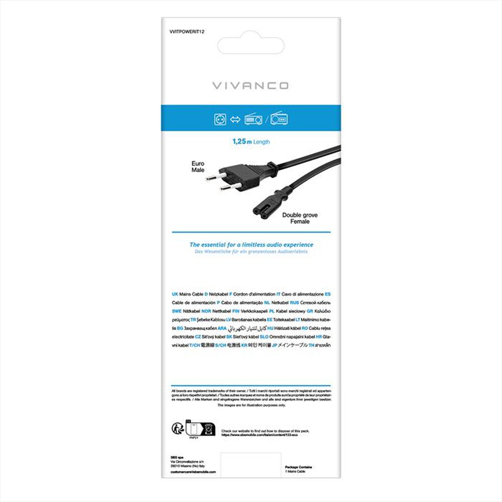 Immagine del prodotto SBS - Mains connector lead 1,25m-Nero