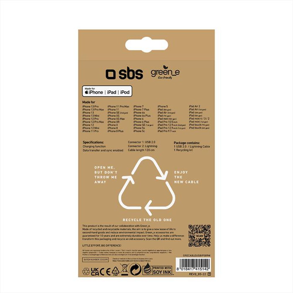 "SBS - Cavo USB-Lightning GRECABLEUSBIP589W-Bianco"