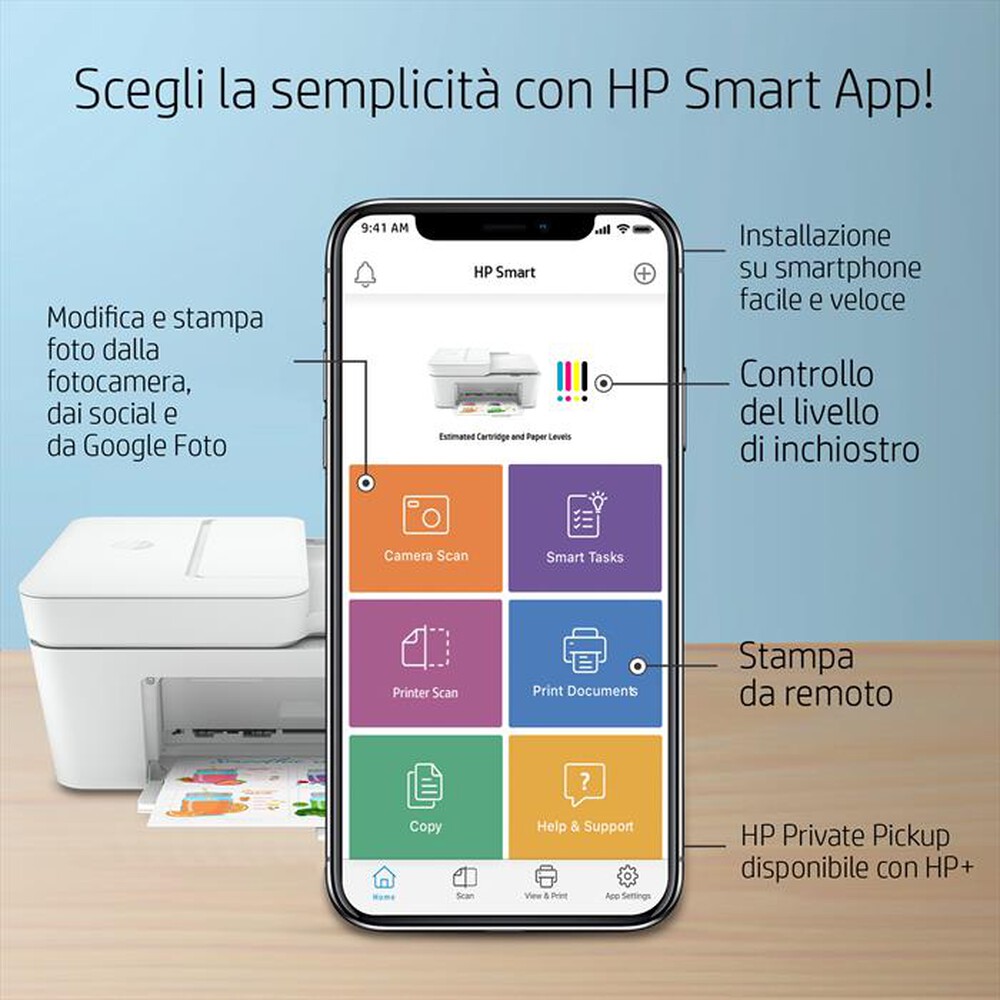 "HP - Multifunzione DESKJET PLUS 4110E con Instant Ink-Bianca"