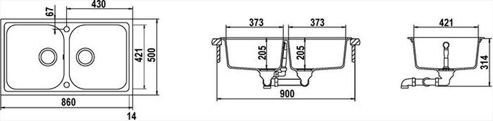 Immagine del prodotto SCHOCK - Lavello lineare LITN200A51N 2 vasche-Antracite