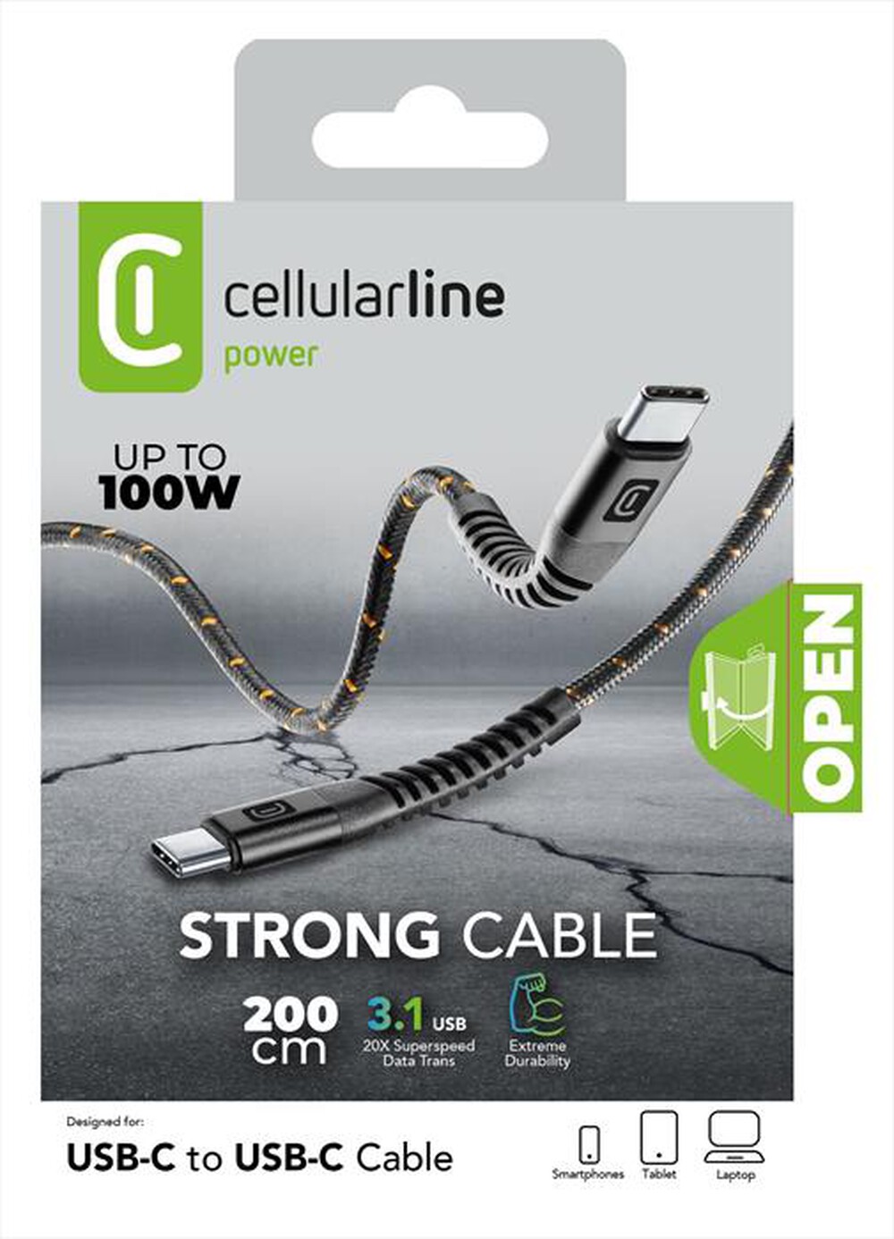 Immagine del prodotto CELLULARLINE - STRONG CABLE USB-C TO USB-C 100W ULTRARESISTENTE-Nero