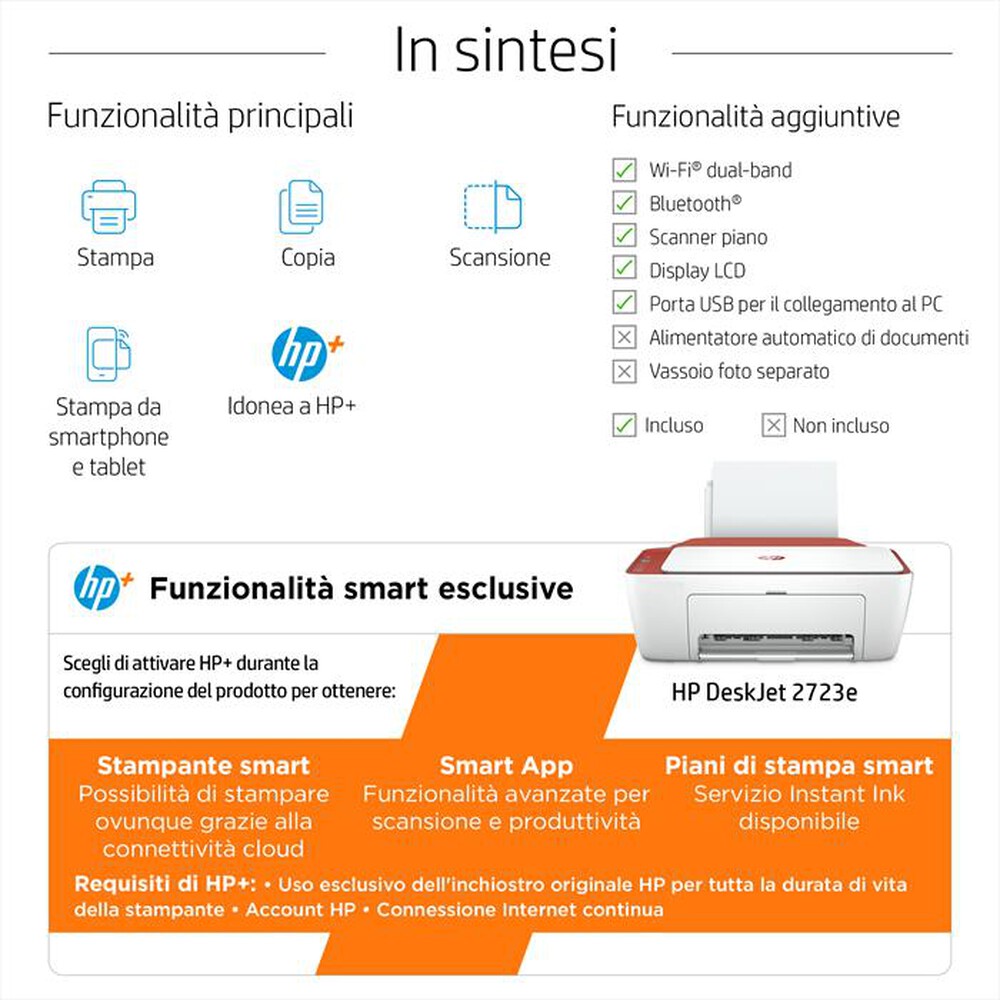 "HP - MULTIFUNZIONE DESKJET 2723E 6 MESI INSTANT INK HP+-Red"
