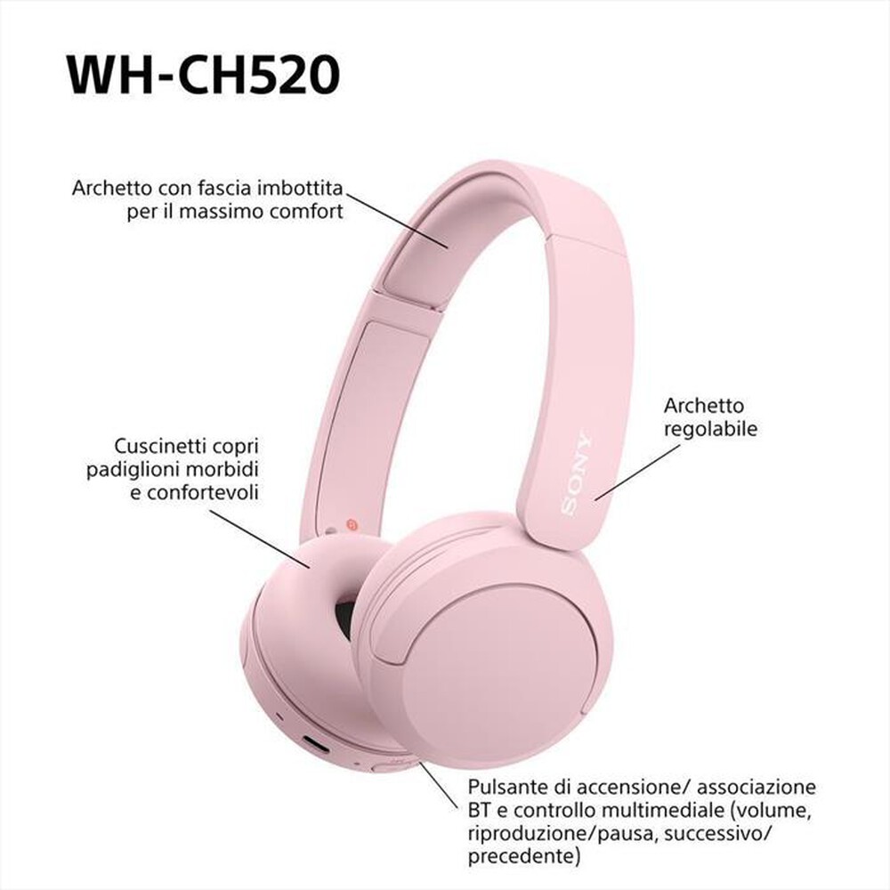 "SONY - Cuffie Bluetooth On ear WHCH520P.CE7-Rosa"