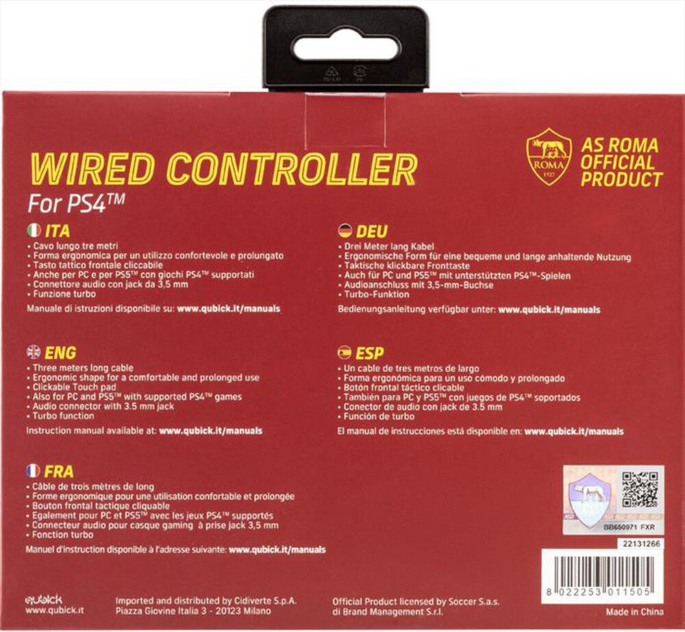 "QUBICK - WIRED CONTROLLER AS ROMA 3.0"