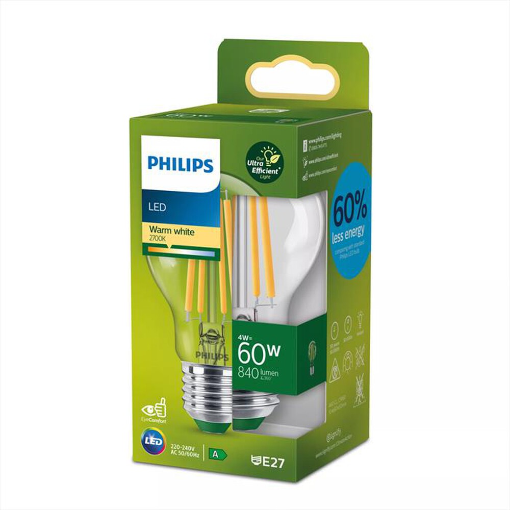 Immagine del prodotto PHILIPS - LED CLASSE A GOCCIA VETRO FILAM 60W E27 2700K-Bianco