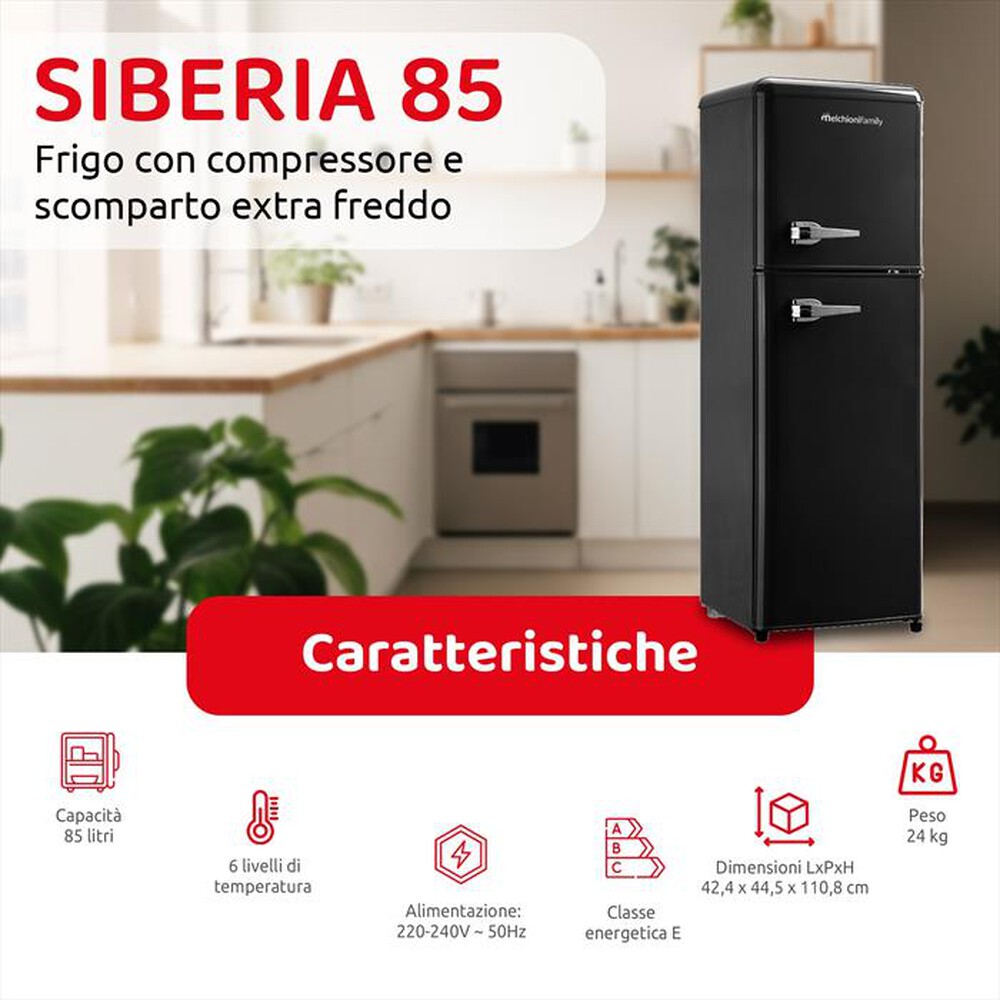 Immagine del prodotto MELCHIONI FAMILY - Frigorifero 2 porte SIBERIA 85 Classe E 85lt-Nero / Metallo