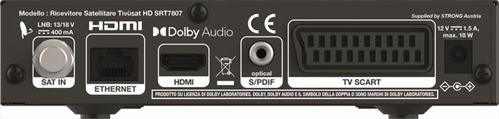 Immagine del prodotto STRONG - Decoder satellitare S2 con Tivusat HD SRT7807TIVU-Nero