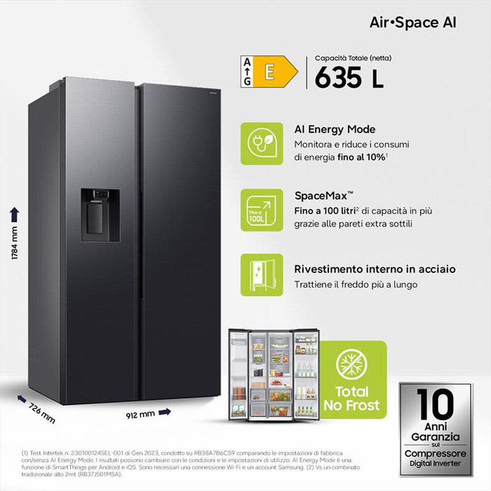 Immagine del prodotto SAMSUNG - Frigorifero side by side RS70F64KEFEF Classe E-Antracite