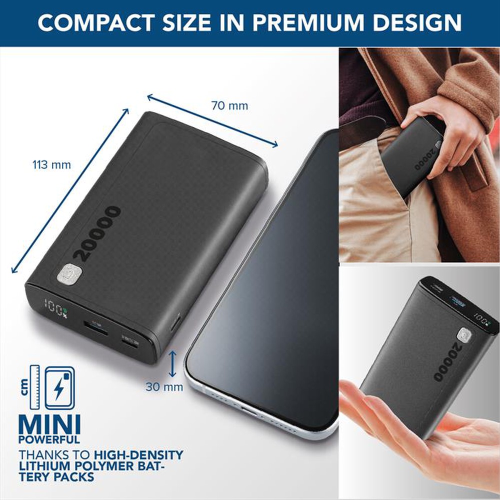 Immagine del prodotto CELLULARLINE - Caricabatterie Portatile PBDISPL01PD20000K-Nero