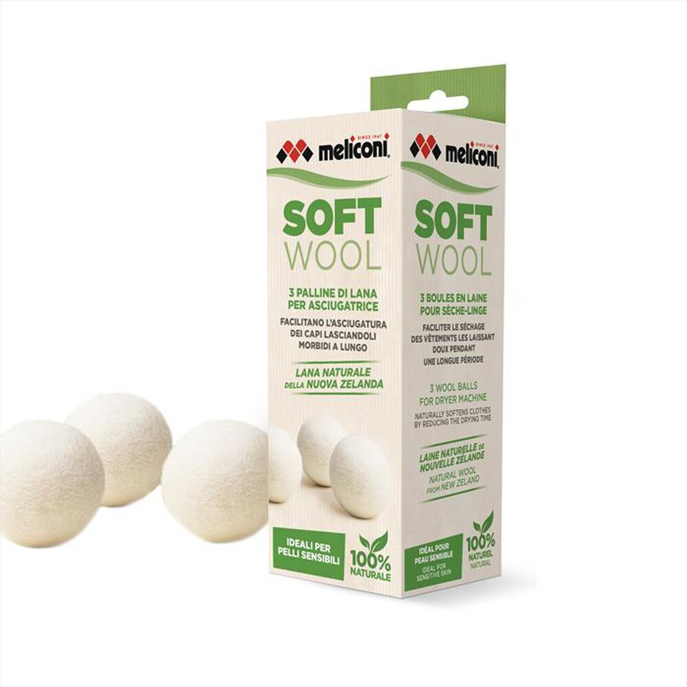 "MELICONI - Sfere in lana per asciugatrice SOFT WOOL 3 PZ-Lana neozelandese"