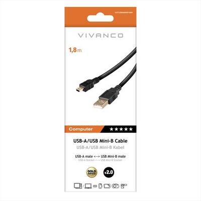 SBS - USB 2.0 cert.cavo plug A- plug miniB,1,8m-Nero