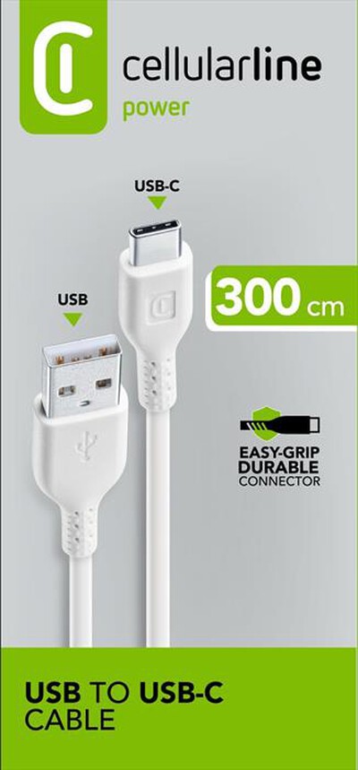 CELLULARLINE - USBDATACUSBC3MW USB Data Cable Home XL- 3mt-Bianco