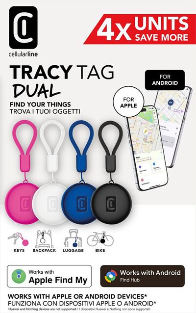 CELLULARLINE - TRACY TAG DUAL MULTIPACK 4X-Multicolore