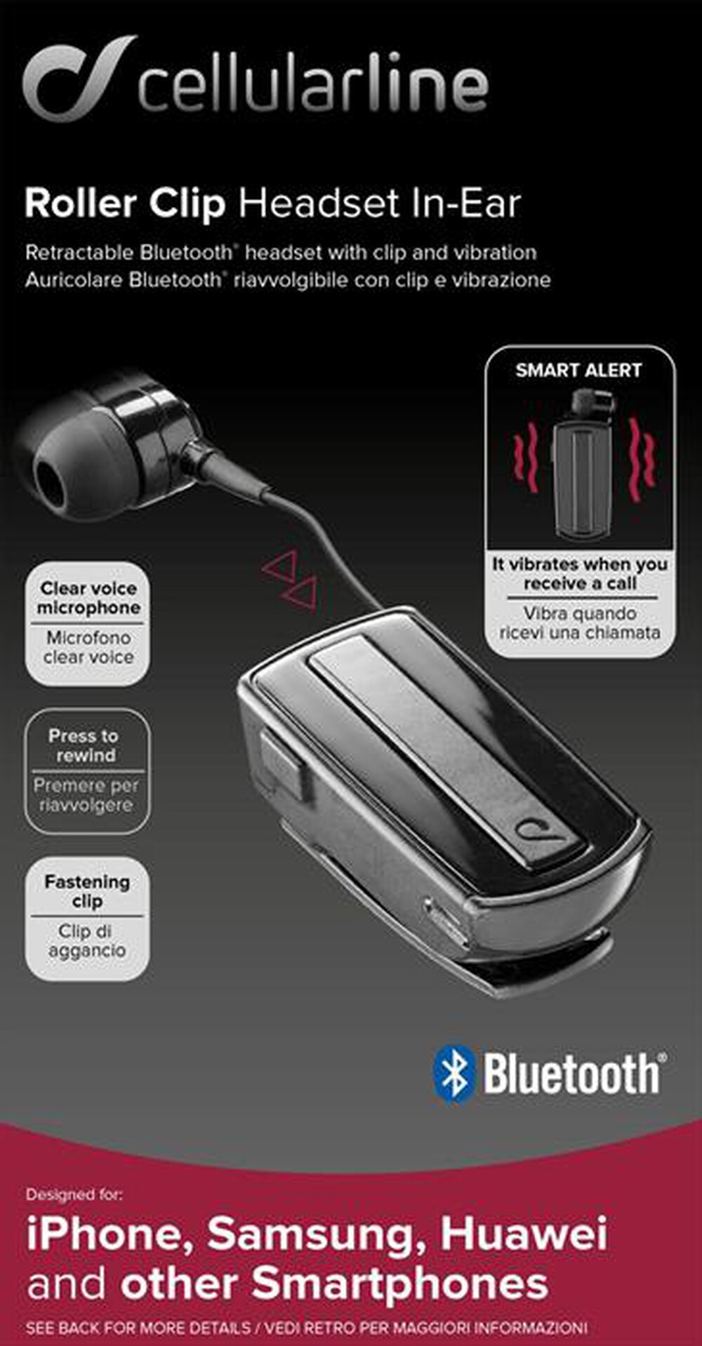 "CELLULARLINE - BTCLIPARDPINEARK Auricolari Bluetooth-Nero"